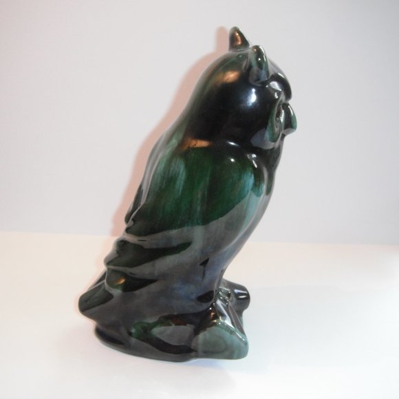 Vintage Blue Mountain Pottery Ceramic Owl Figurine Statue Green/Black Canada - Picture 6 of 7